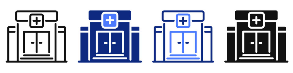 Obraz premium Vector icon or logo of medical clinic or hospital building related to ambulance, emergency, hospitalization, first aid. Symbol for website or app ui, logo design, illustration