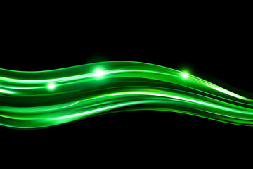 Obraz premium Abstract green glowing wave on black background. Perfect for website banners, presentations, and design projects.