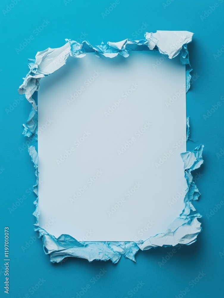 Poster Creative space for text display with crumpled paper border on a vibrant blue background. Generative AI