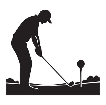 black silhouette golfer teeing off clip art preview