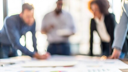 Brainstorm Session Blur: A blurred background featuring a group of professionals gathered around a table with charts and notes, representing collaborative financial planning.	
