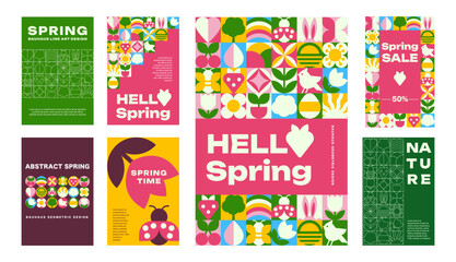 The set of posters and banners template with Spring patterns and icons, Geometric style