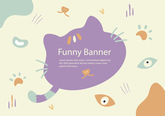 animal banner with cat cartoon theme vector on background