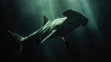 Hammerhead shark swimming underwater in ocean