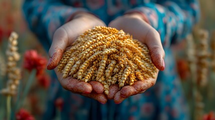 A close-up of hands holding fresh harvested crops as part of the Vaisakhi harvest celebration