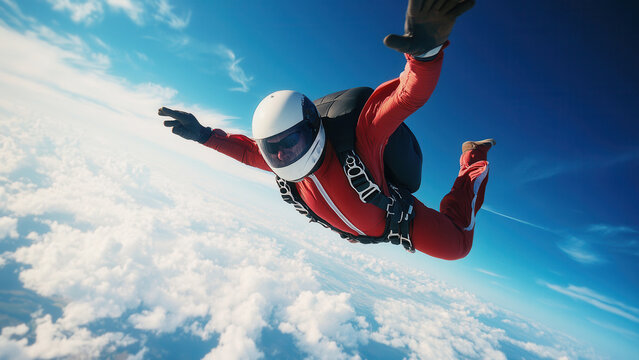 Skydiver jumping out of airplane, extreme sports background