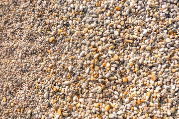 Beach in Baska, island Krk, Croatia. Texture of sea pebbles. Nature background 