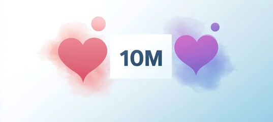 Celebrating 10 Million Subscribers Social Media Milestone With Two Hearts On A Pastel Background