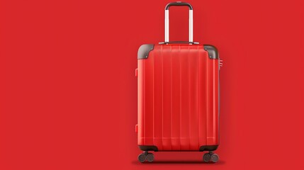Fototapeta premium A red suitcase isolated on a red background.