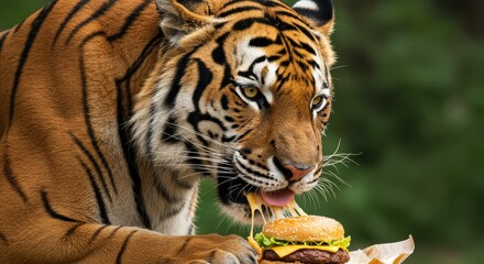 tiger eating burger