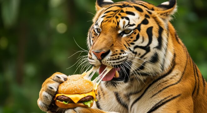 tiger eating burger