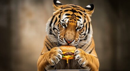 tiger eating burger