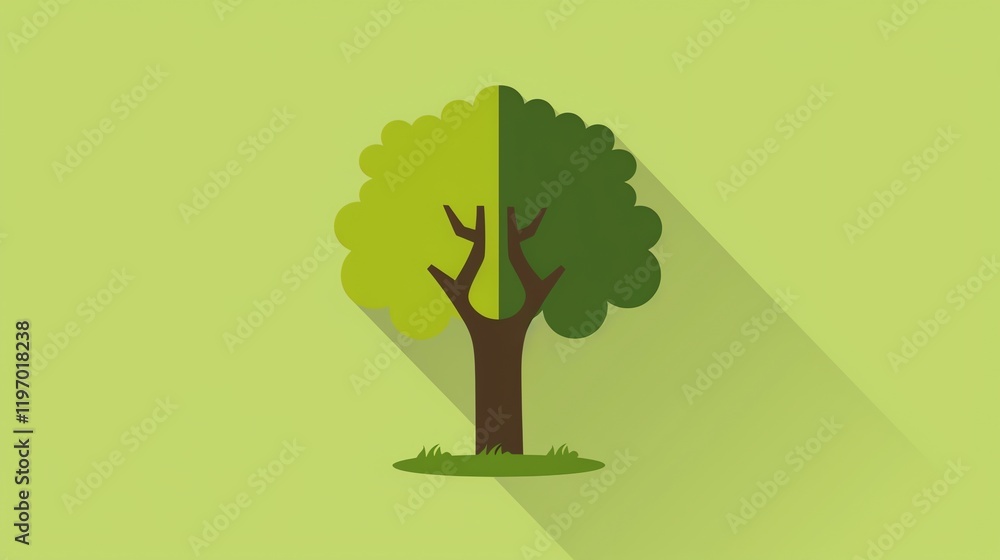 Poster a simple flat design tree icon with a long shadow.