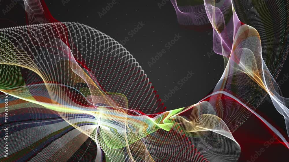 Poster fantastic video animation with particle wave object in slow motion, 4096x2304 loop 4k