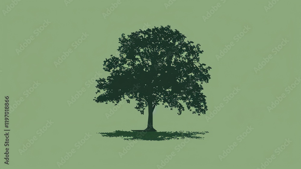 Poster a simple silhouette of a tree with a green background.