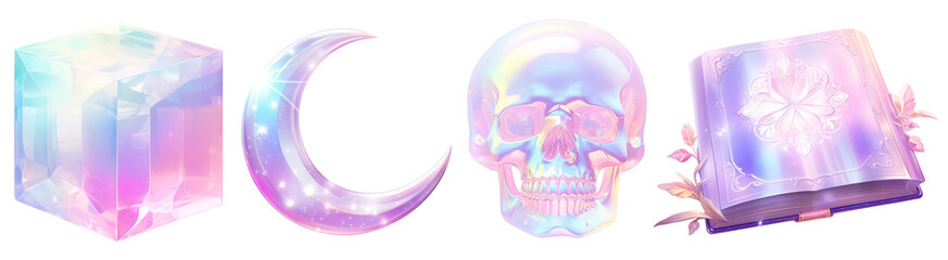 Obraz premium PNG Pastel mystical objects collection set, isolated on transparent background