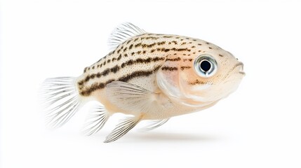 Small striped fish isolated on white background.