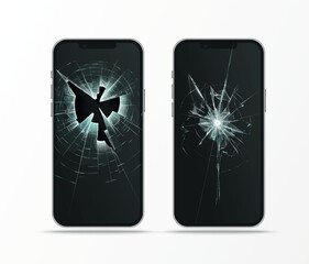 broken display in mobile phone, cracked glass