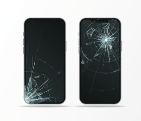 broken display in mobile phone, cracked glass