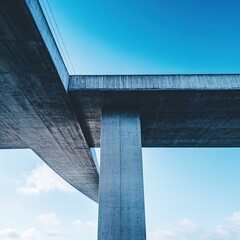 Modern Concrete Bridge Structure Against Blue Sky Architectural Design
