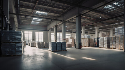 Obraz premium a warehouse with lots of boxes and pals