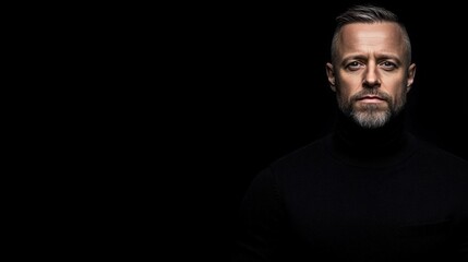 Obraz premium Serious mature man in turtleneck against black background.