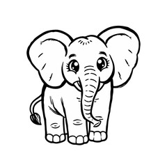 Elephant cartoon line art for children coloring book. coloring page of a cute baby elephant cartoon