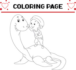 boy is touching dinosaur mauisaurus coloring page for kids