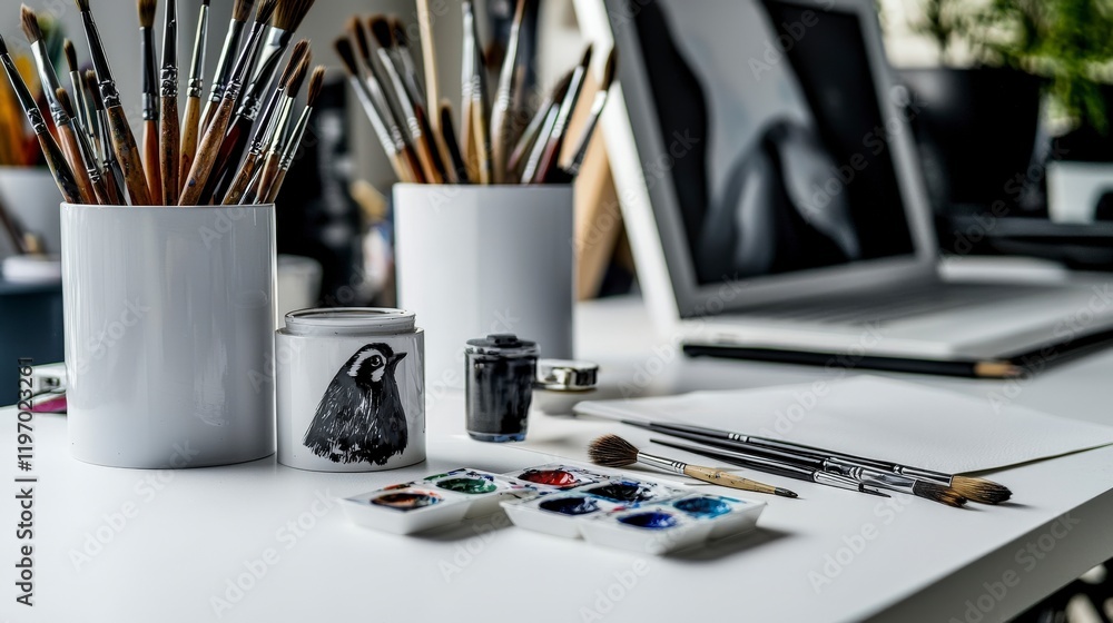 Poster inspiring action of art creation artist's studio visual content organized environment creative viewp