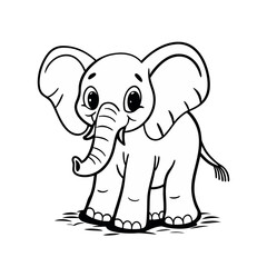 Elephant cartoon line art for children coloring book. coloring page of a cute baby elephant cartoon