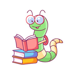 bookworm character vector icon, bookworm character vector illustration -simple illustration of bookworm character, perfect for bookworm character logos and icons and themed design 