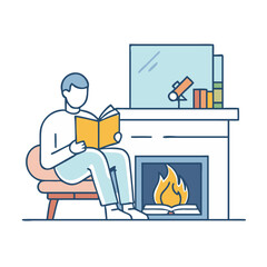 reading by the fireplace icon