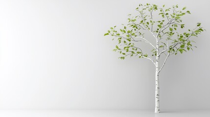 Obraz premium Small birch tree against a white wall.