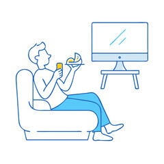 person eating chips while watching tv icon