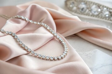 Diamond necklace on silk