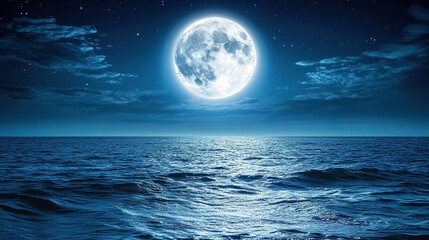 Full Moon Over Calm Ocean Night Sky