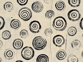 Fototapeta premium A repeating pattern of hand-drawn spirals and dots on torn vintage paper