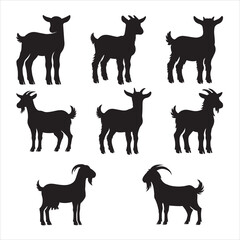 Goat standing silhouette vector illustration, ‎Domestic Goat animal clipart Design Bundle
