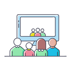 tv with family gathered around icon, tv with family gathered around vector, 
