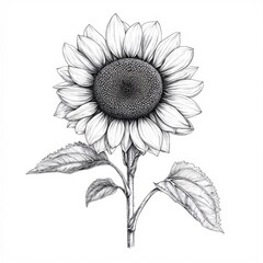 Fototapeta premium Elegant Black and White Sunflower Botanical Illustration
