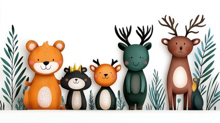 Naklejka premium A whimsical scene of animals in the forest celebrating the New Year.