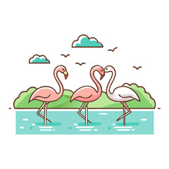 flamingos in lake vector icon, flamingos in lake vector illustration -simple illustration of flamingos in lake, perfect for flamingos in lake logos and icons and themed design 