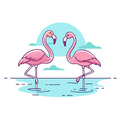 Obraz premium flamingos in lake vector icon, flamingos in lake vector illustration -simple illustration of flamingos in lake, perfect for flamingos in lake logos and icons and themed design 