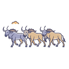 herd of wildebeest vector icon, herd of wildebeest vector illustration -simple illustration of herd of wildebeest, perfect for herd of wildebeest logos and icons and themed design 