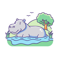hippo in river vector icon, hippo in river vector illustration -simple illustration of hippo in river, perfect for hippo in river logos and icons and themed design 