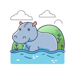 hippo in river vector icon, hippo in river vector illustration -simple illustration of hippo in river, perfect for hippo in river logos and icons and themed design 