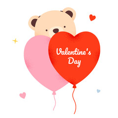 Cute teddy bear, with elements for Valentine's Day. Isolated on white background, vector illustration