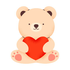 Cute teddy bear, with elements for Valentine's Day. Isolated on white background, vector illustration