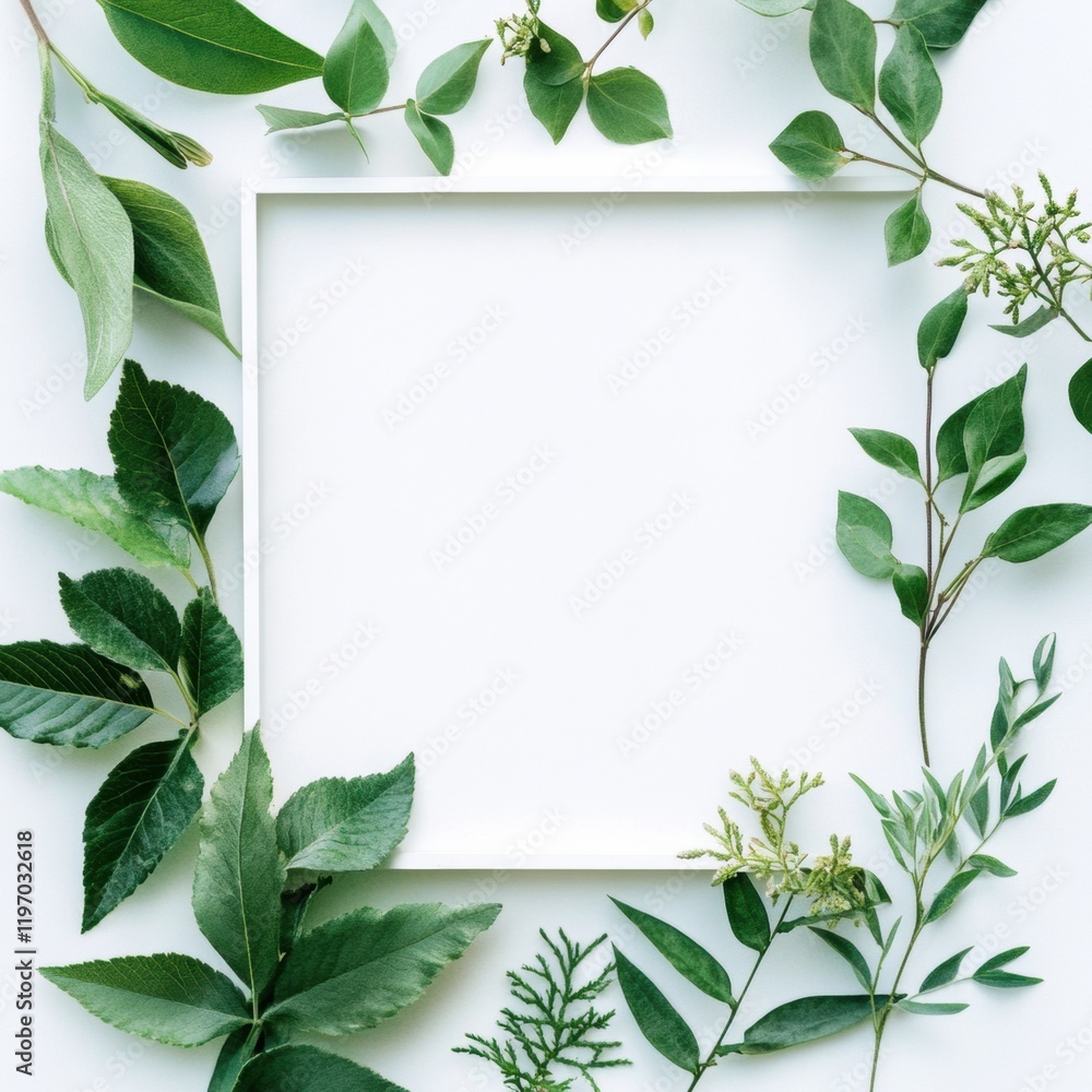 Leinwandbilder green foliage frame with empty space for text suitable for festive or promotional content creation. 