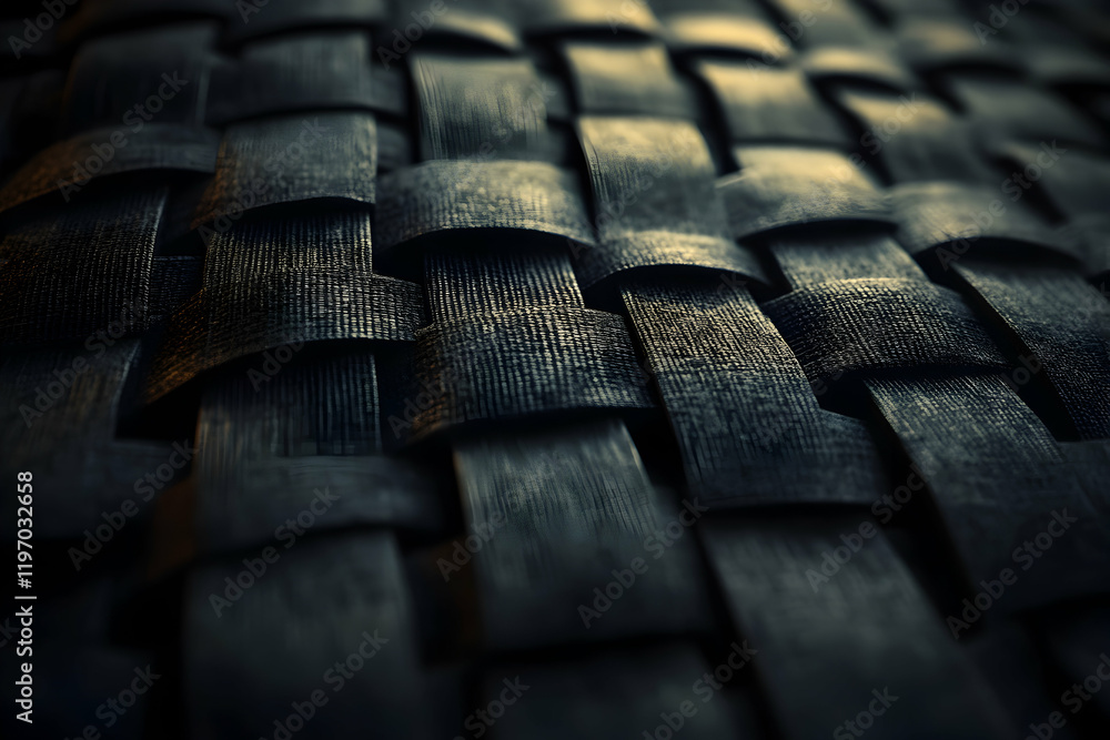Poster intricate close-up of a dark woven textile, showcasing texture and pattern. ideal for backgrounds or